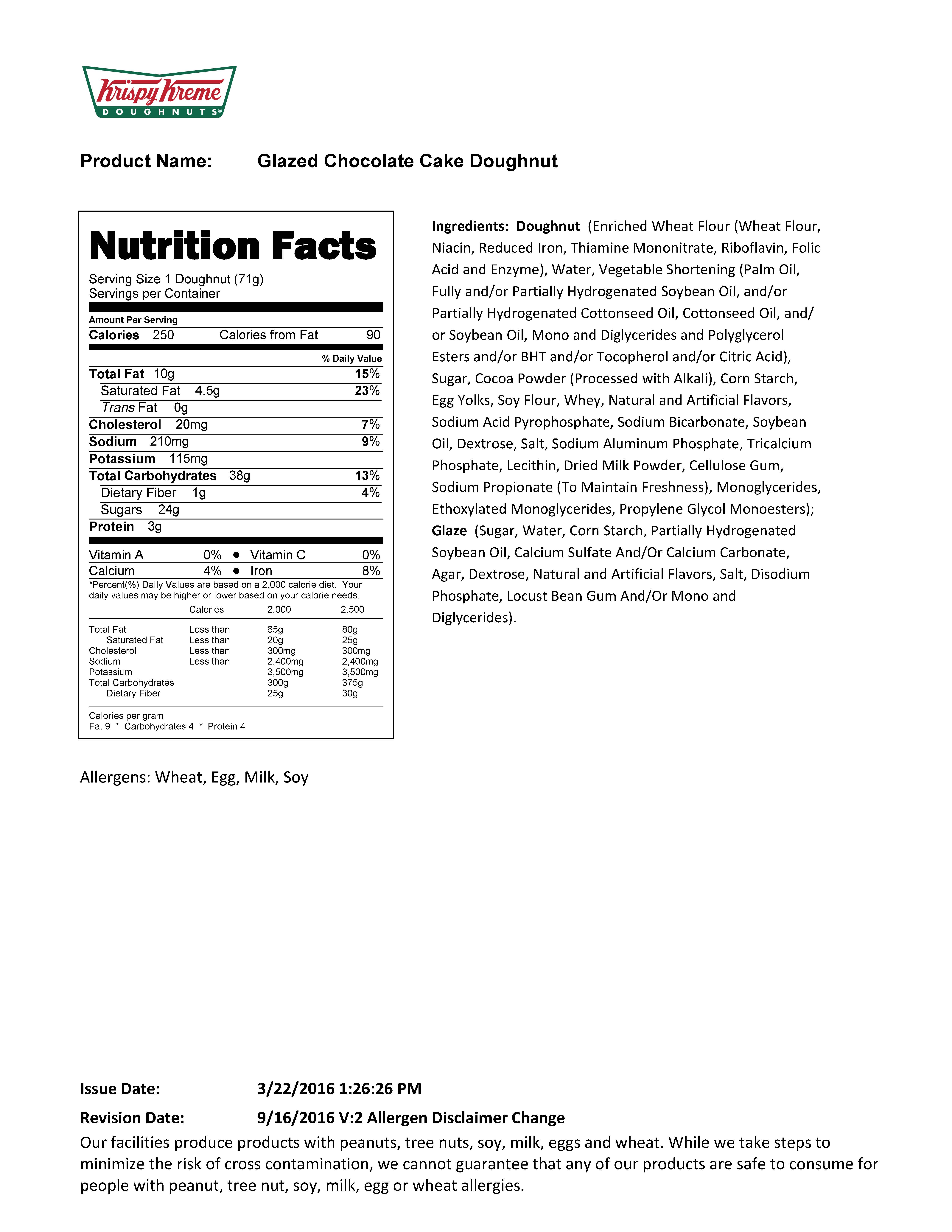 Krispy Kreme Nutritional Chart